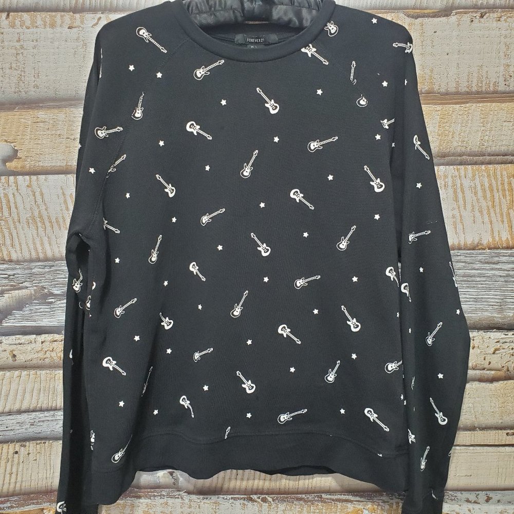 Forever 21 Black & White Guitar Print Sweatshirt